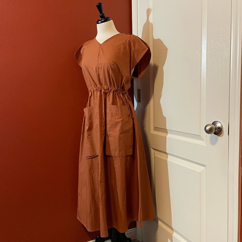 Chepe Italy‎ Women’s Midi Rust Orange Cotton Lagenlook Minimalist Italian Dress